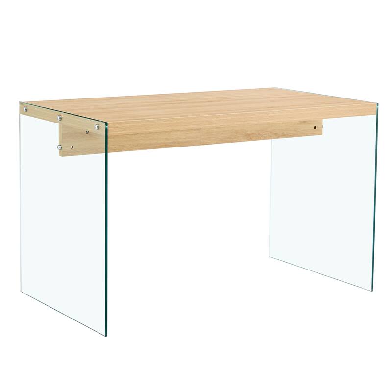 Roomfitters Modern Coffee Table with MDF Top and Dual Tempered Glass Panels for Elegant and Sturdy Living Room Use, Wood