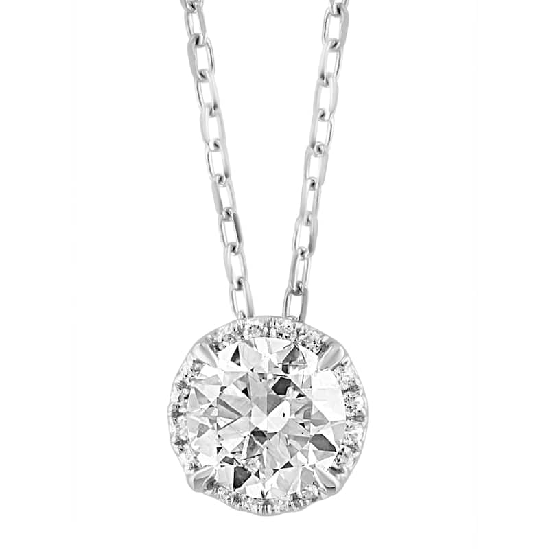 EFFY 14k White Gold Lab Grown Diamond Round Pendant Necklace