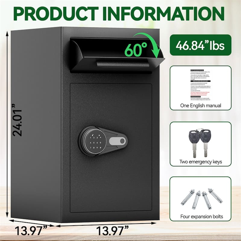 Depository Drop Safe,Front Drop Slot Lock Box with Digital Combination