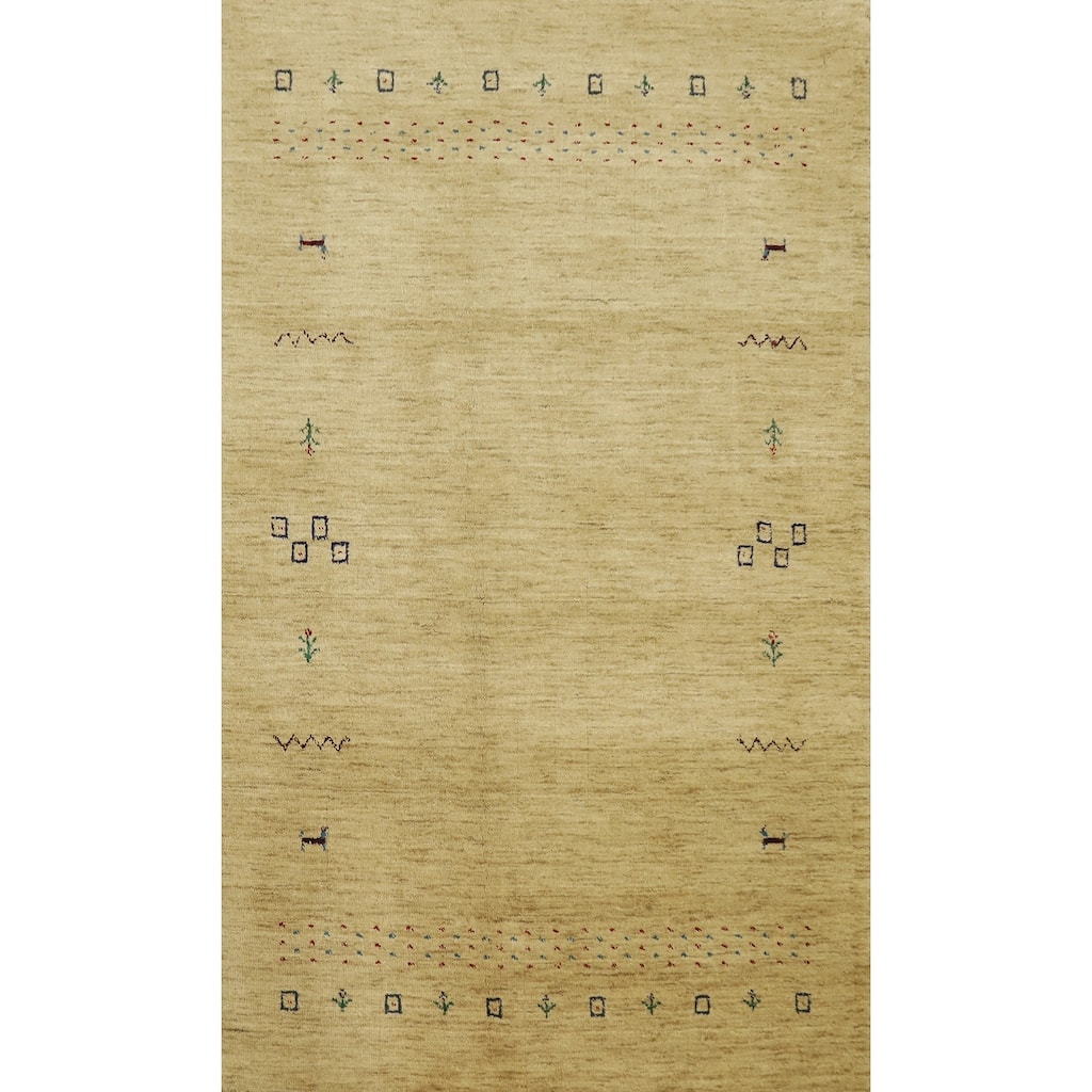 Hand Knotted Oriental 100% Wool Carpet Tribal Animal Pictorial Yellow & Gold Gabbeh Area Rug - 5' 6'' X 3' 6''