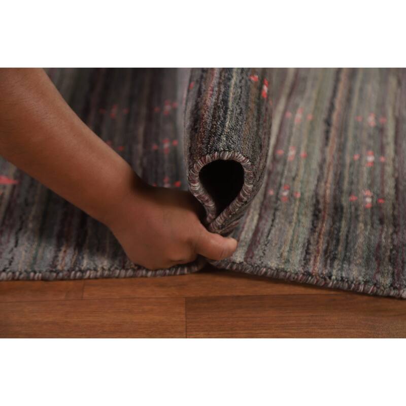 Striped Gabbeh Area Rug Hand-Knotted Indian Wool Carpet - 8'9"x 11'8"