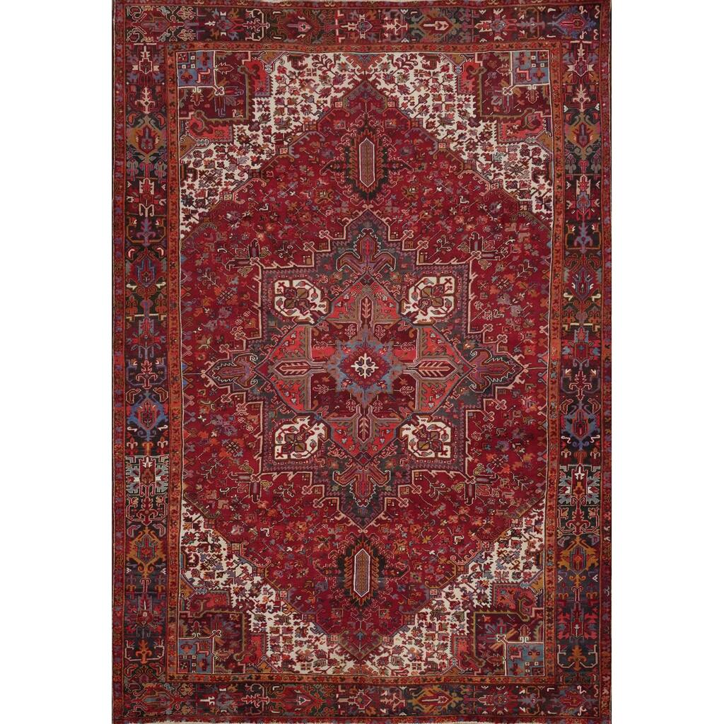 Hand Knotted Oriental 100% Wool Carpet Traditional Medallion Red Heriz Area Rug - 13' 0'' X 10' 1''