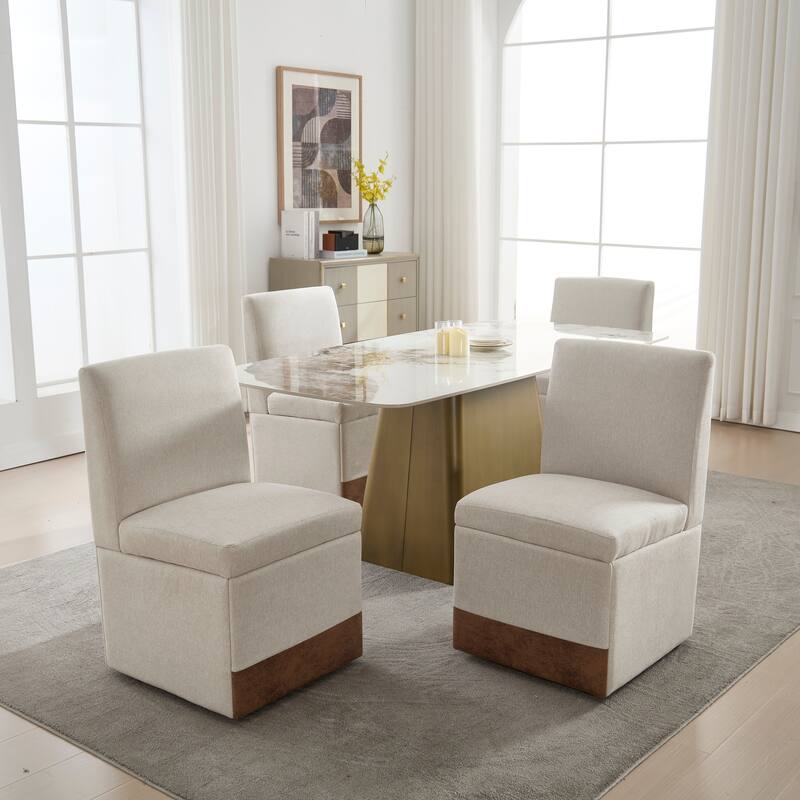 360 Degree Swivel Upholstered Dining Chairs Set of 2,Swivel Dining Chairs with Casters & Storage, Modern Rolling Chair