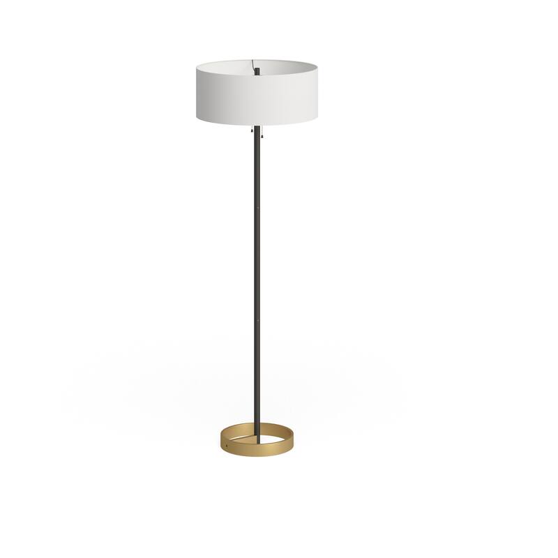Estella Matte Black and Brass Floor Lamp with Linen Shade