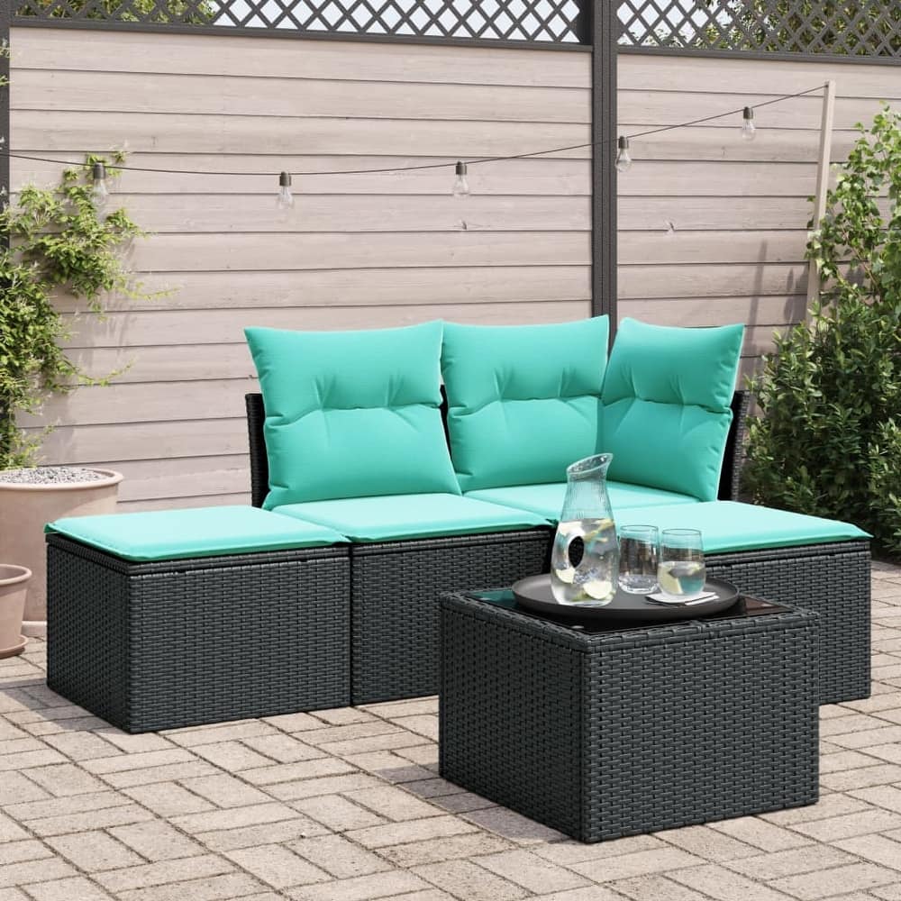 vidaXL 4/5 Piece Patio Sofa Set with Cushions Black/Brown/Gray Poly Rattan - 24.4 x 24.4 x 27.2