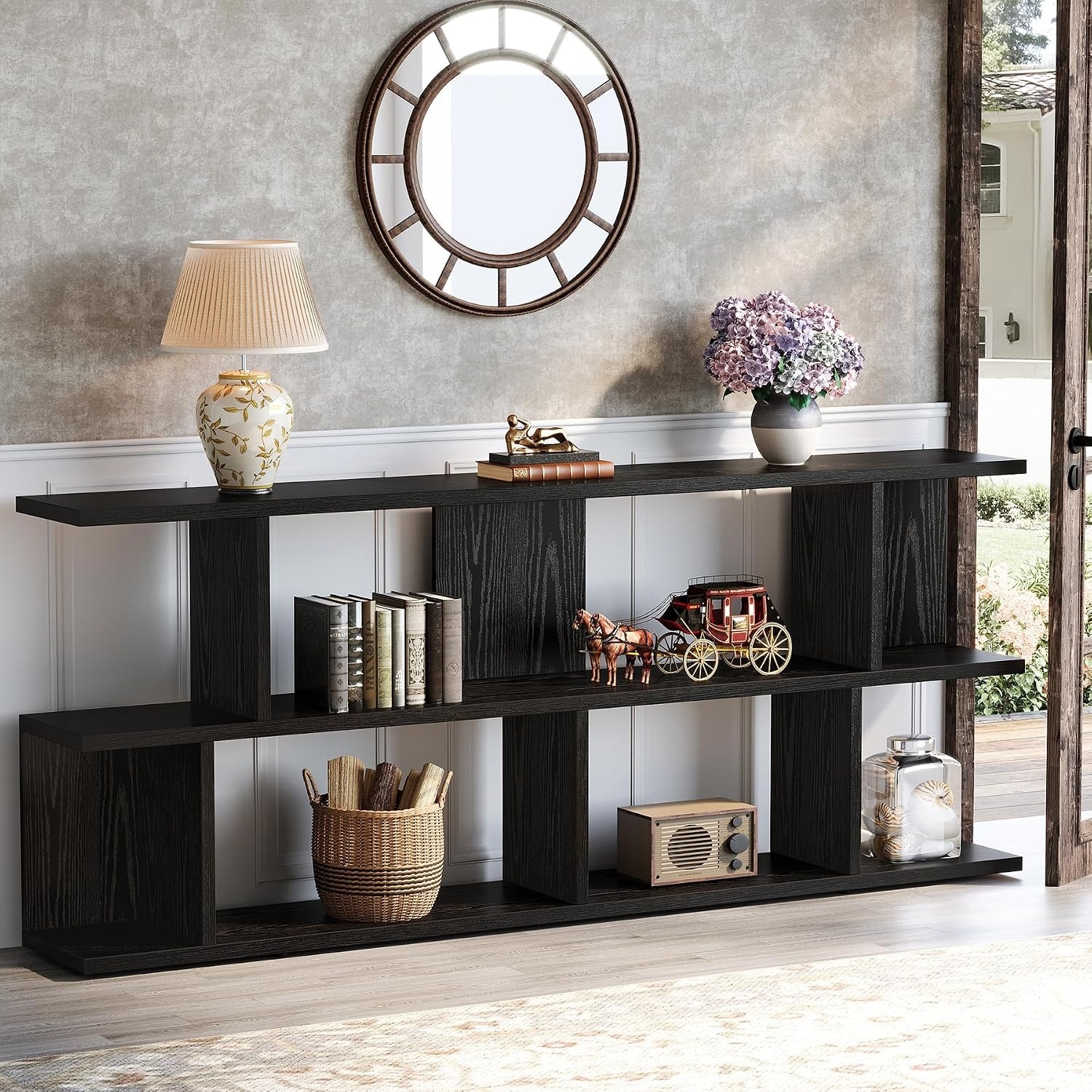 71-Inch Console Table, 3-Tier Farmhouse Sofa Table with Storage