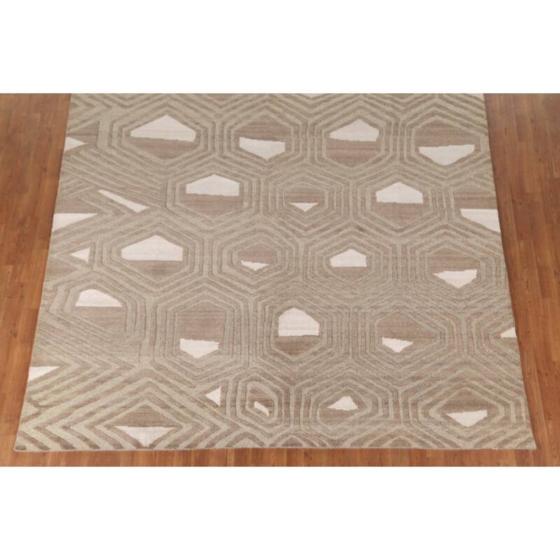 All-Over Modern Area Rug Handmade Wool Carpet - 8'1"x 9'8"