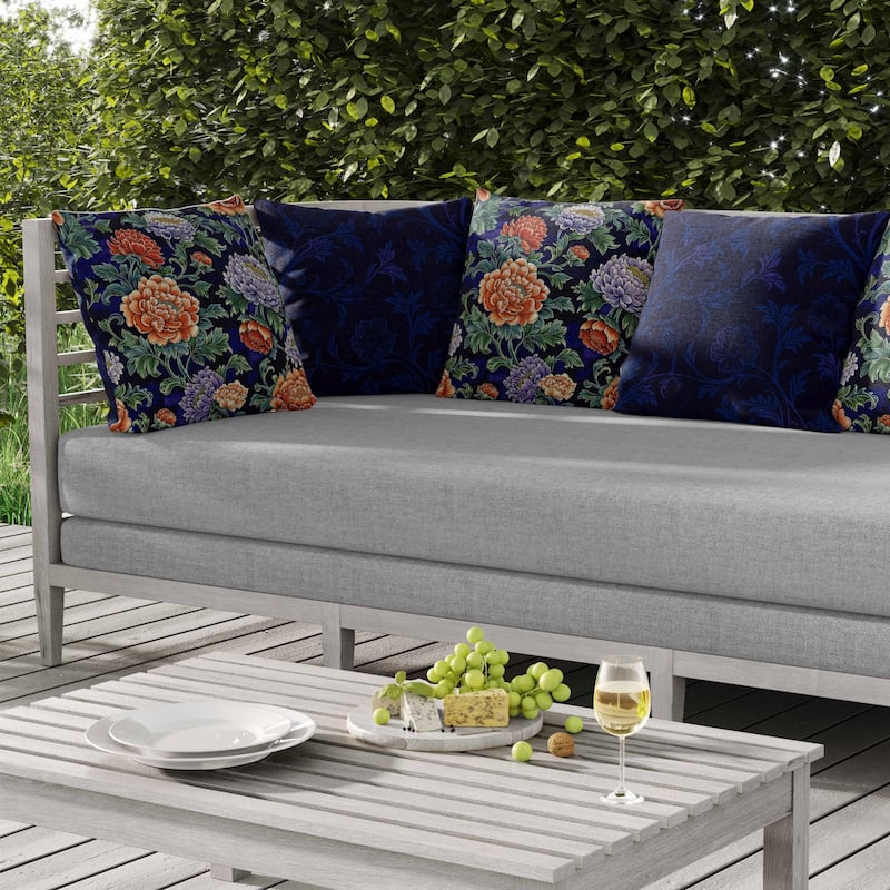 Meadow Bloom Indoor/Outdoor Reversible Throw Pillow Orange and Blue