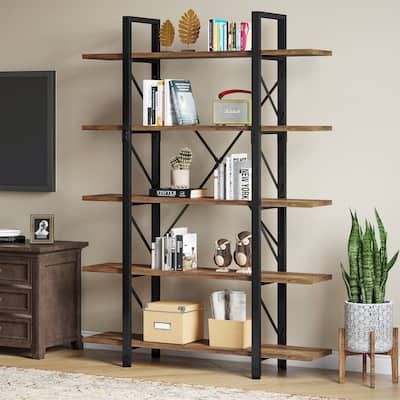 Moasis 5-Tier Bookshelf, Vintage Industrial Style Bookcase Display Shelves for Living Room