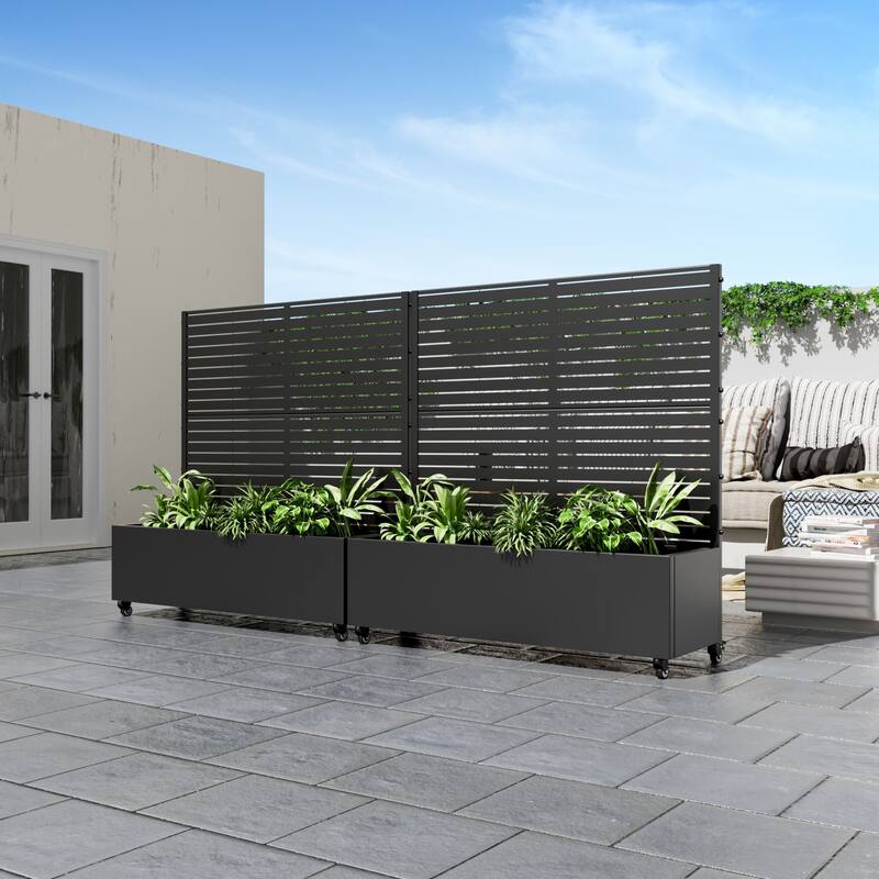 Metal Movable Planter Box with Trellis Privacy Screen Planter Box with Lockable Wheels - 47"x47"