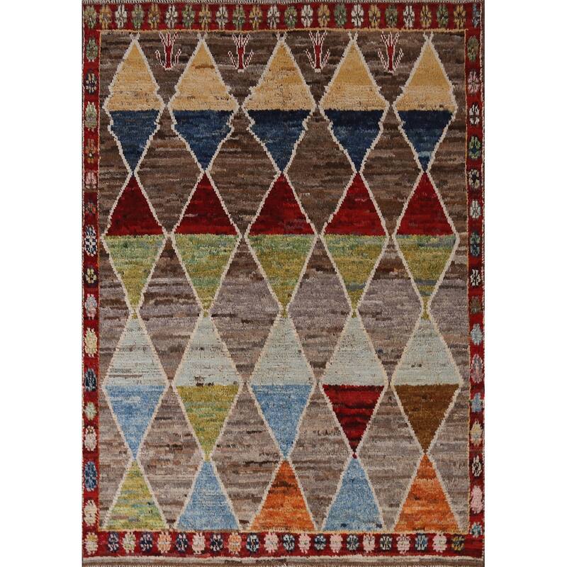 Trellis Moroccan Oriental Area Rug Hand-Knotted Wool Carpet - 5'11" x 7'8"