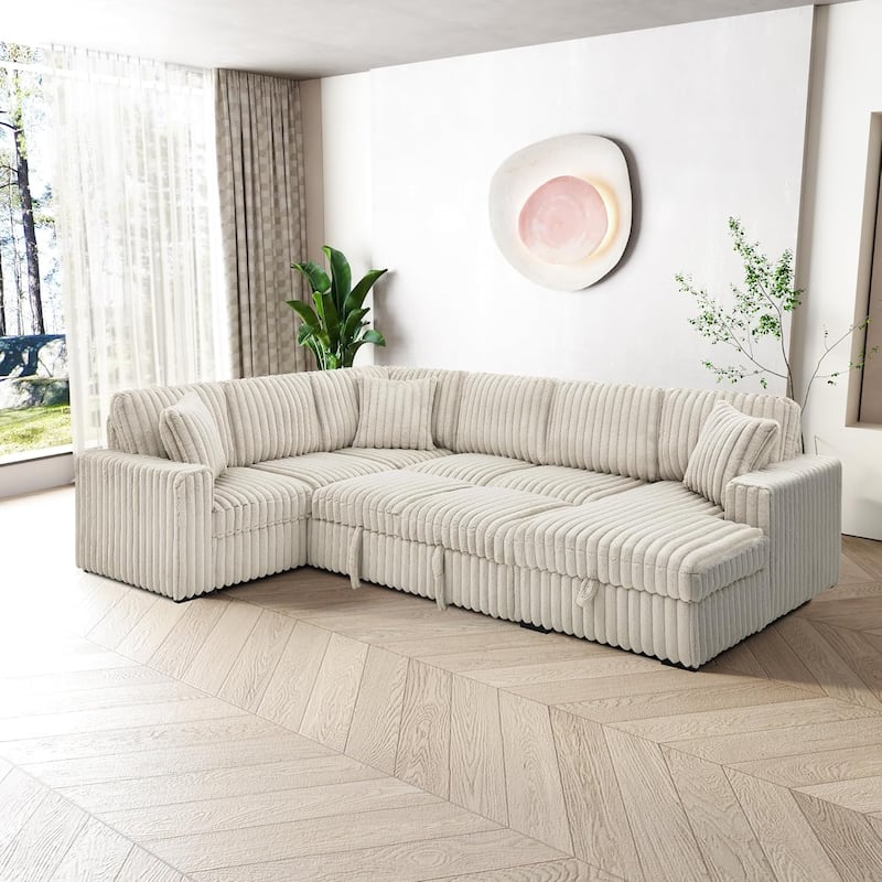 Roomfitters 122 Inch Pull Out Couch, Plush Fabric Sofa Bed, Comfy Upholstered, Oversized U Shape Sectional Sleeper Sofa Bed