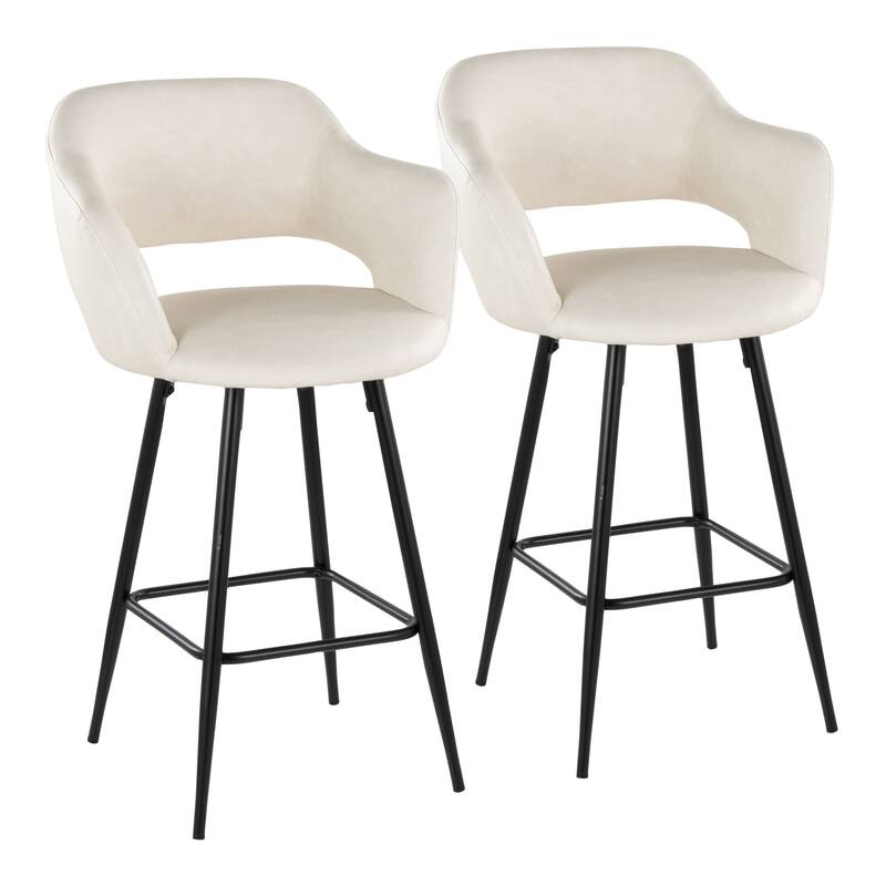 Porch & Den Vallen 26" Fixed-Height Faux Leather Counter Stool with Metal Legs & Square Footrest (Set of 2)