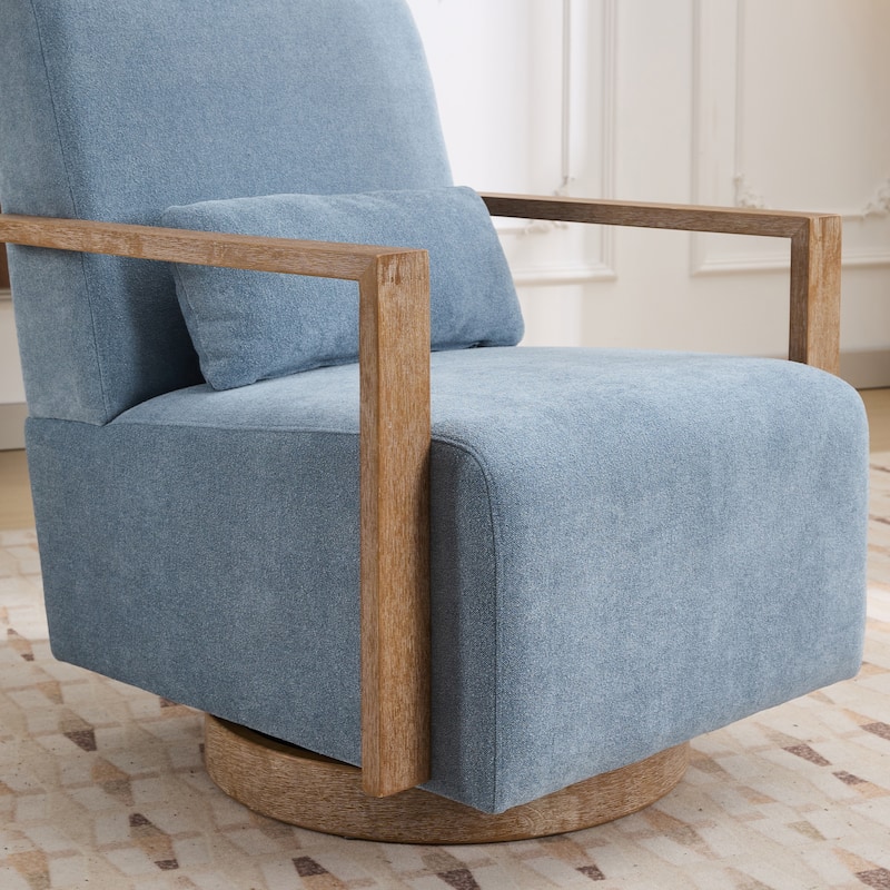 Mid-Century Boucle Upholstered Swivel Armchair With Pillow