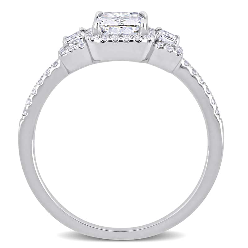 Miadora 1 1/3ct TDW Diamond Halo Three-Stone Ring in 18k White Gold