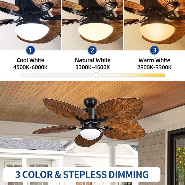 Moasis 52" Palm Leaf Ceiling Fan LED Light Tropical Style with Remote