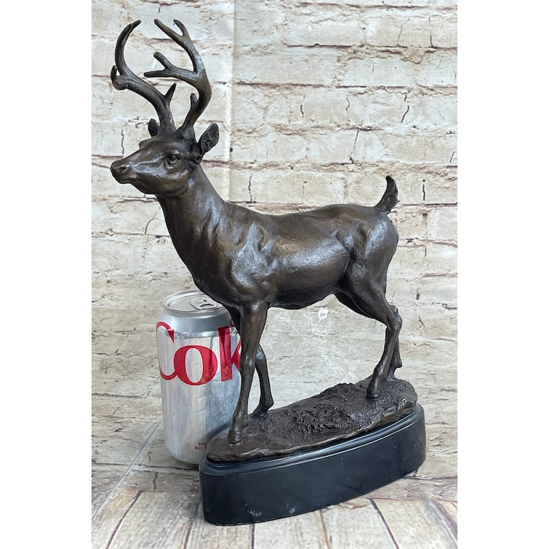 Signed Villanis Male Deer Buck Hunting Bronze Sculpture Marble Figurine Figure