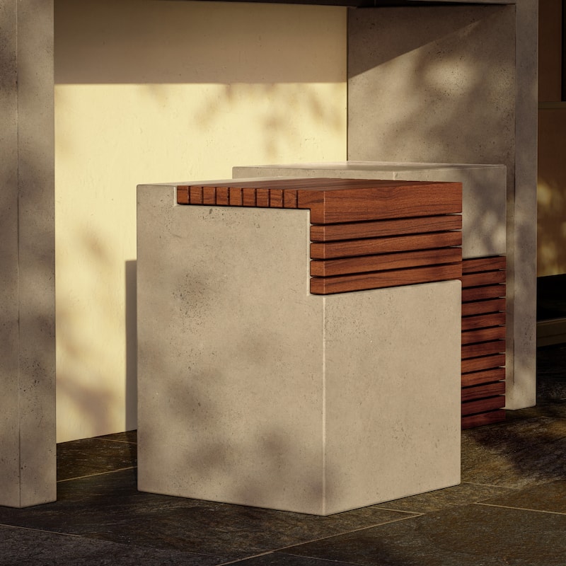Urbia Stecca Cascata Concrete & Teak Stool