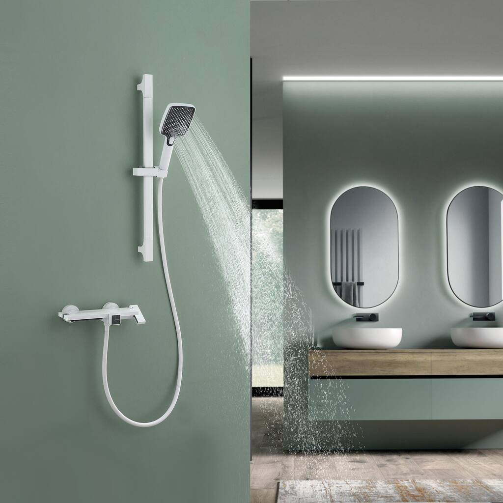 Modland Wall 3-mode High-pressure Bathtub Handheld shower with Faucet in White/Chrome