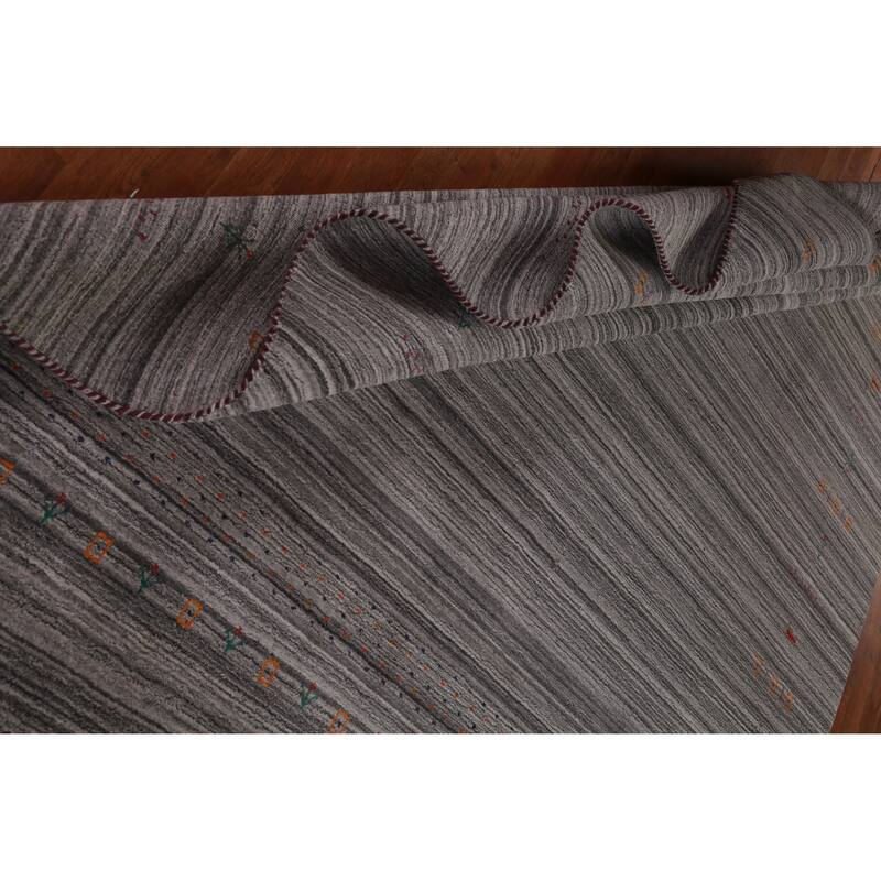 Hand Knotted Oriental 100% Wool Carpet Tribal Stripe Greys & Charcoal Gabbeh Area Rug - 9' 9'' X 8' 1''