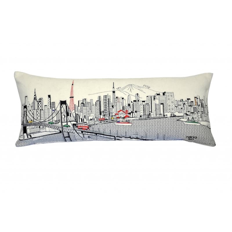 HomeRoots 35" White Tokyo Daylight Skyline Lumbar Decorative Pillow