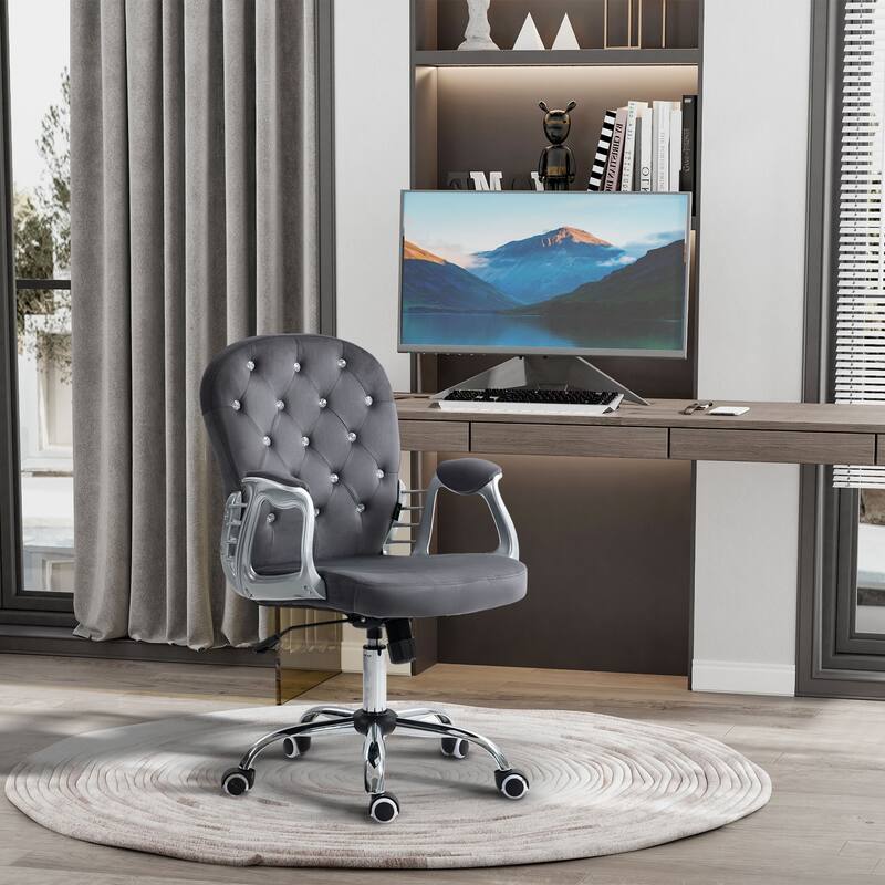 Velvet Home Office Chair with Swivel Wheels, Button Tufted Upholstered Desk Chair, Computer Chair with Adjustable Height