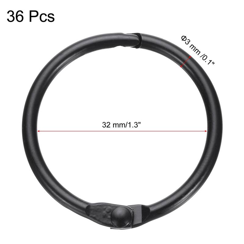36pcs Shower Curtain Rings, ID Iron Round Snap Shower Curtain Hooks Glide Smoothly Shower Hooks - Black - 1.3 Inch - Black - 1.3 Inch