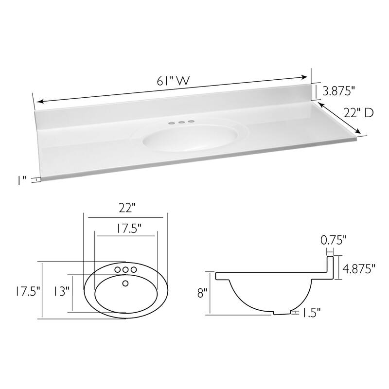 Design House Cultured Marble Vanity Top 61-Inch Single Bowl Sink