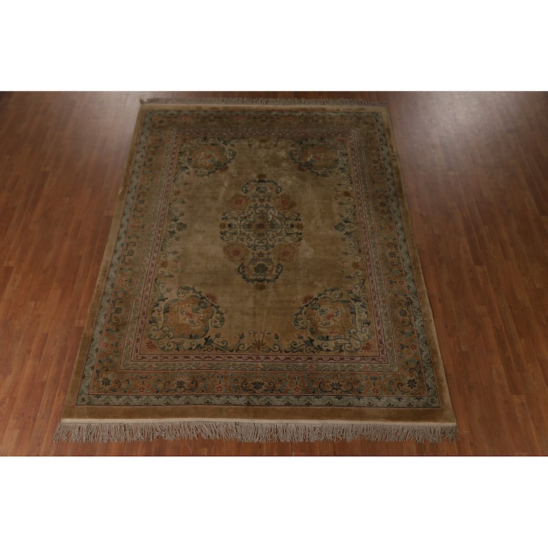 Handmade Art Deco Chinese Antique Area Rug Oriental Silk Carpet - 7'11" x 10'1"