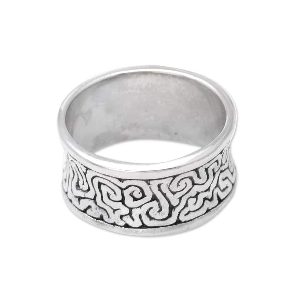 Novica Handmade In A Labyrinth Men'S Sterling Silver Band Ring