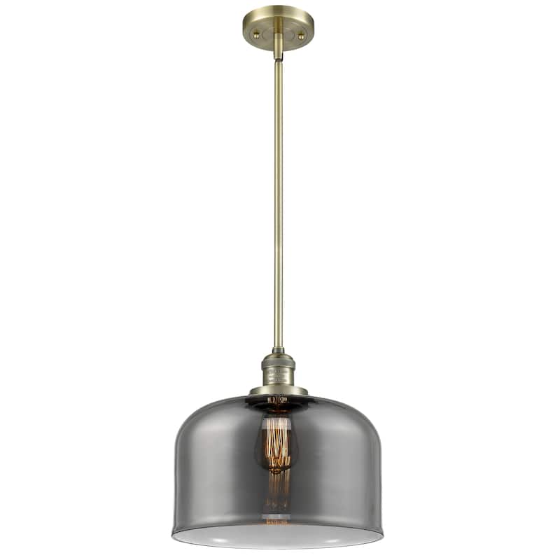 Innovations Lighting Franklin Restoration Bell - 1 Light 12" Stem Hung Mini Pendant - Antique Brass/Light Smoke