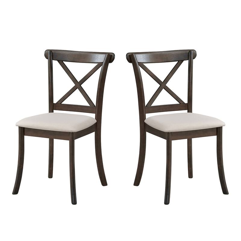 Farmhouse Wooden X Back Dining Chairs Set of 2, Fabric Upholstered Kitchen Side Chairs