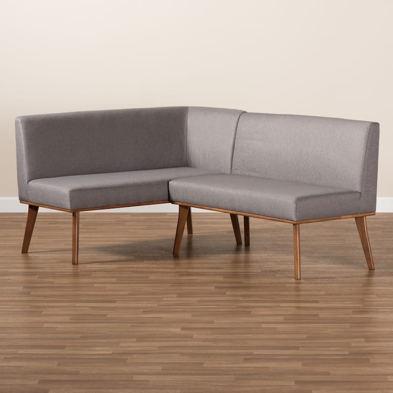 Odessa Grey Fabric and Walnut Wood 2-PC Dining Nook Banquette Set