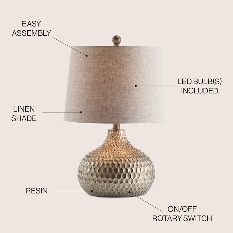 Mackenzie 22" Honeycomb LED Table Lamp, Antique Brown by JONATHAN Y