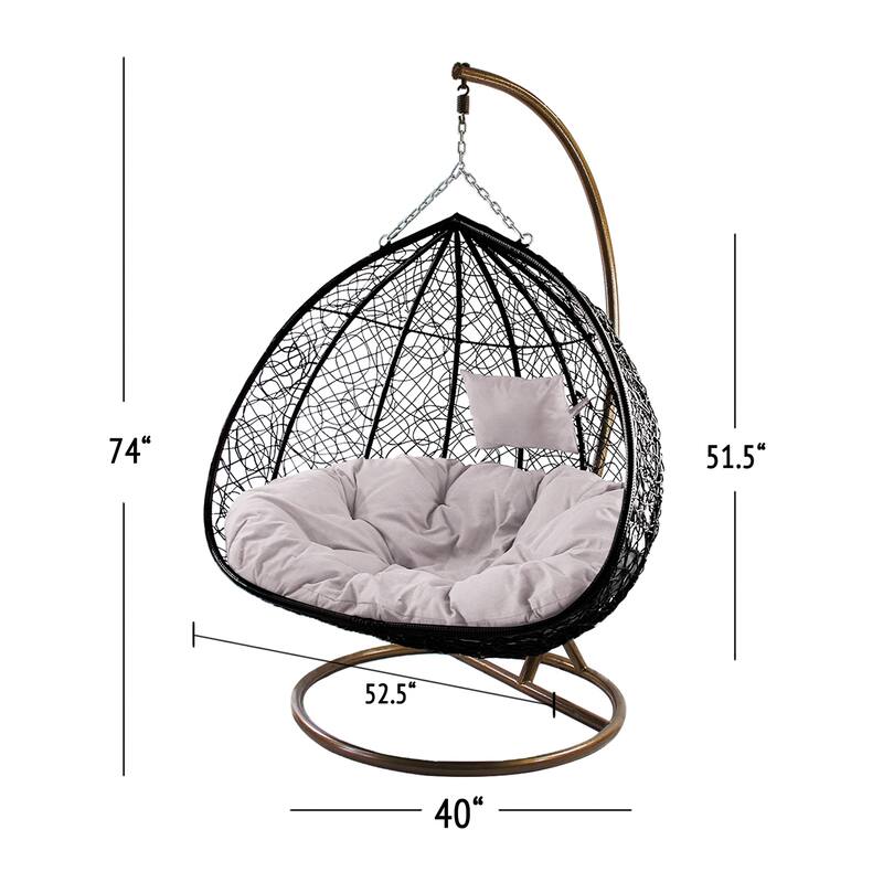 Modern Outdoor 2 Person Wicker Double Hanging Egg Swing Chair