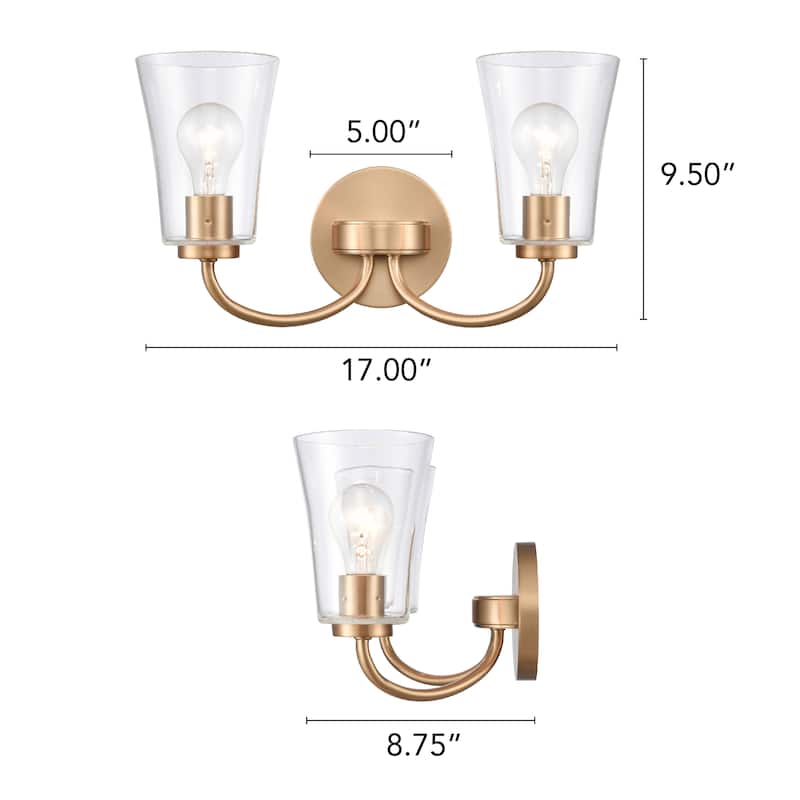 Elk Home Emily Black With Clear Glass Bell Shade 2 Light Vanity Light