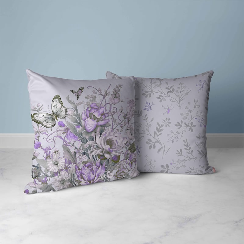 Lavender And Silver Garden Delights Faux Suede Throw Pillow Zipper