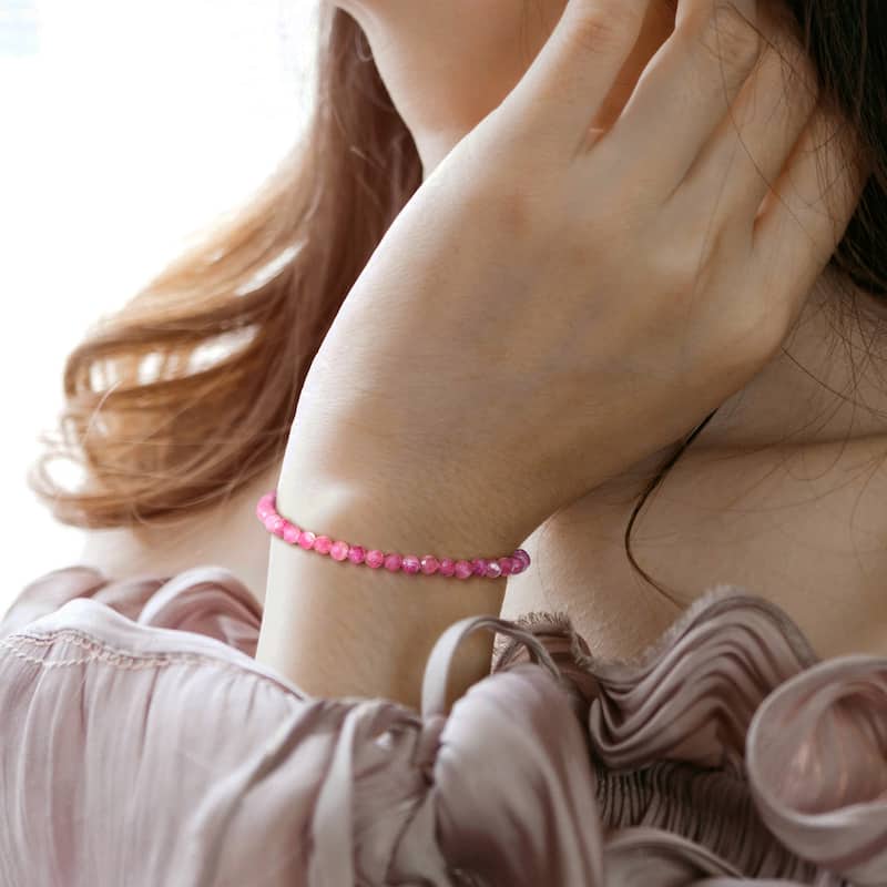 Miadora 6ct TGW Pink Tourmaline Beaded Bracelet in Rose Silver Clasp-725+1 in