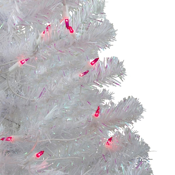 Shop 3 Pre Lit White Iridescent Pine Slim Artificial Christmas Tree Pink Lights 3 Foot Overstock 18539564