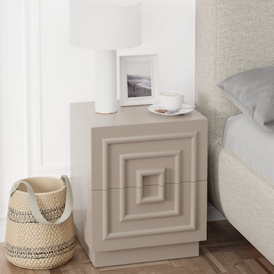 COZAYH Sculptural Mid-Century Modern Dresser & Nightstand with Geometric Square Pattern, Contemporary Chest and Bedside Table