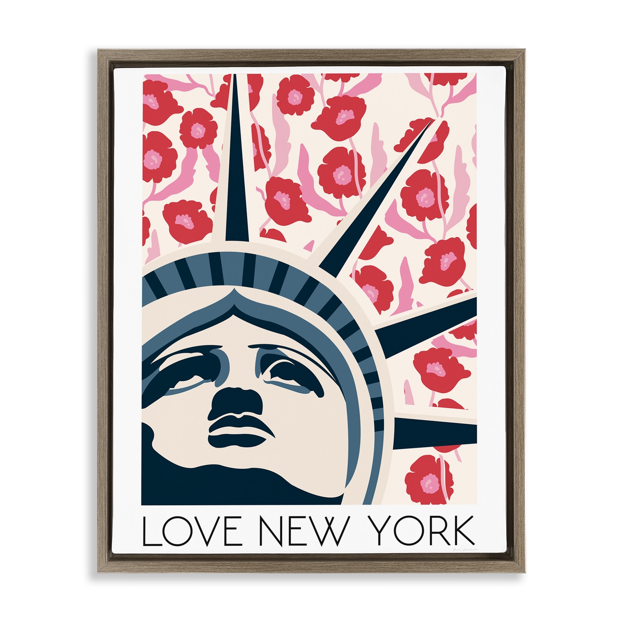 Stupell Groovy Florals Love New York Framed Floater Canvas Wall Art Design By Omar Escalante