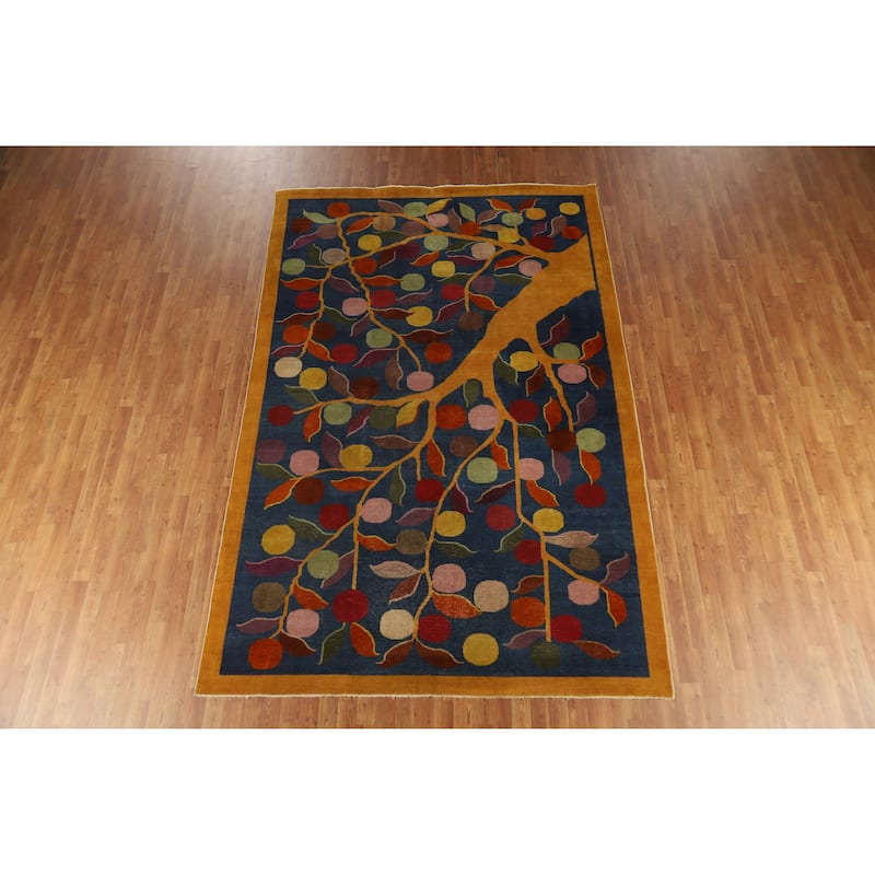 Vegetable Dye Art Deco Chinese Antique Rug Hand-Knotted Wool Carpet - 6'11" x 10'8"