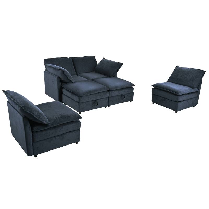 126" 6-Piece Modular Sofa Bed with Storage and Double-Layer Cushions