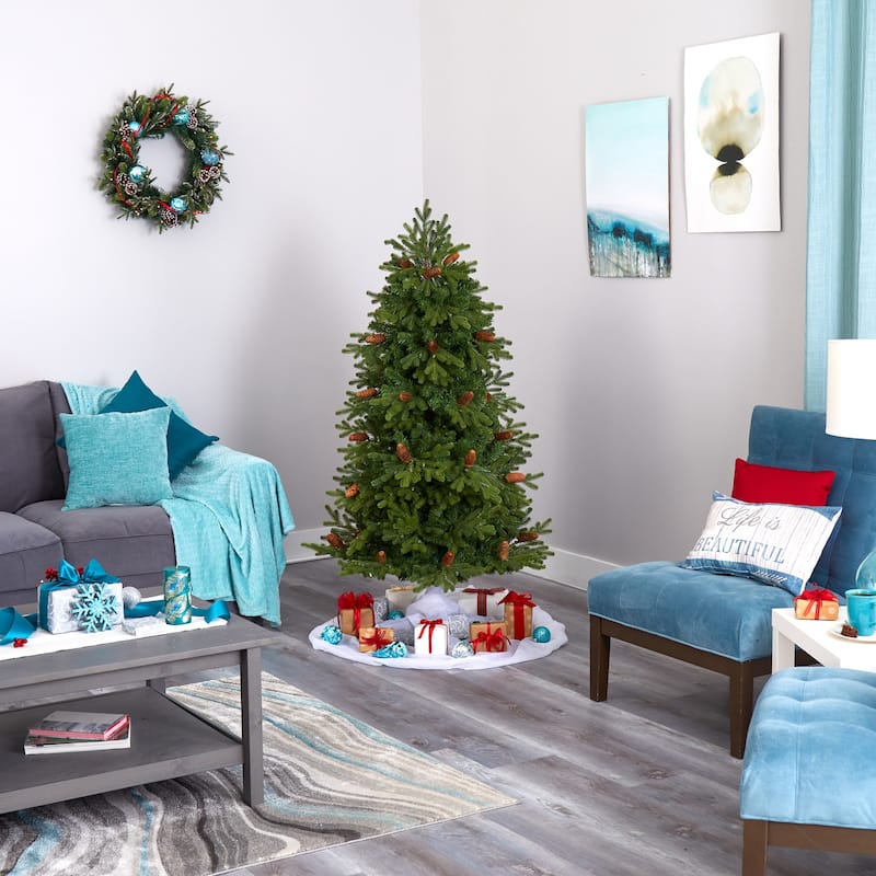 5.5ft. Fir Artificial Christmas Tree with 250 Clear Lights, Pine Cones & 800 Branches - Natural Holiday X-Mas Glow