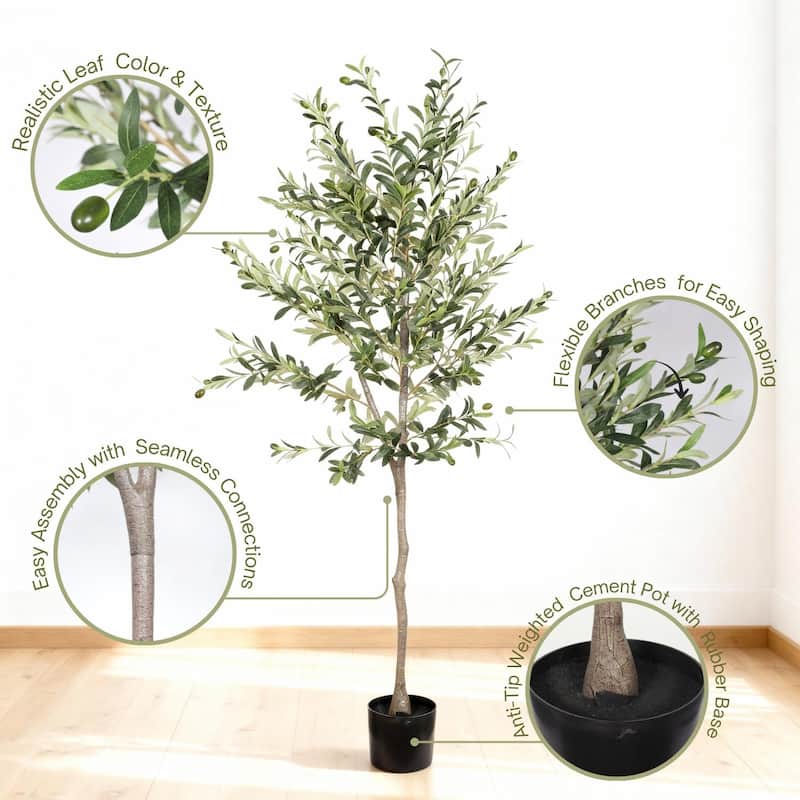 6FT Artificial Olive Tree in Black Plastic Pot, 1pc/set