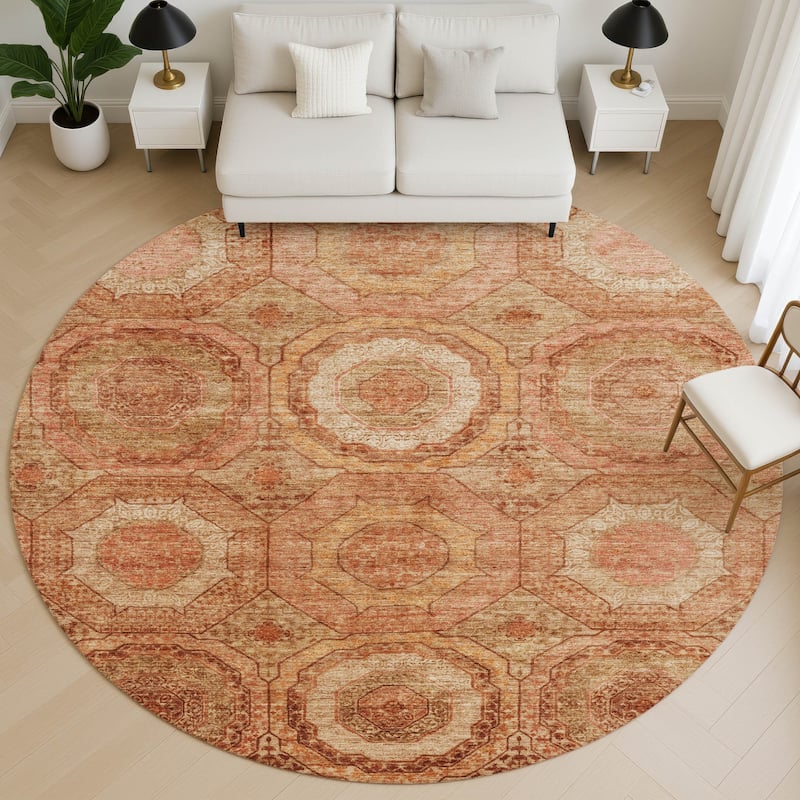 Premium Washable Super Soft Traditional Mamluk Mayfield Rug - Terracotta - 8' x 8'