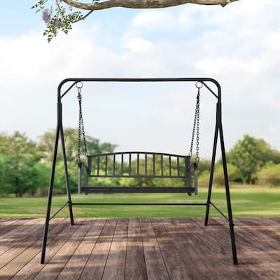 Outdoor 2-person Iron Porch Swing Set with Stand