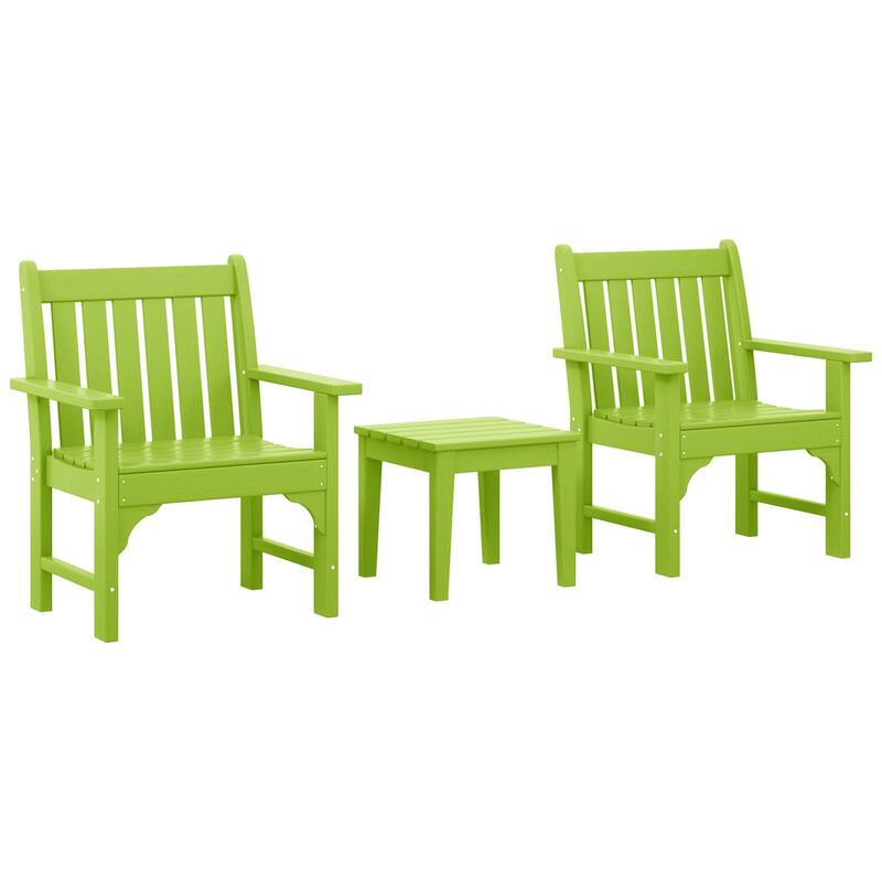 Laguna Outdoor Patio 3-Piece Garden Arm Chair Conversation Set With Side Table - Lime