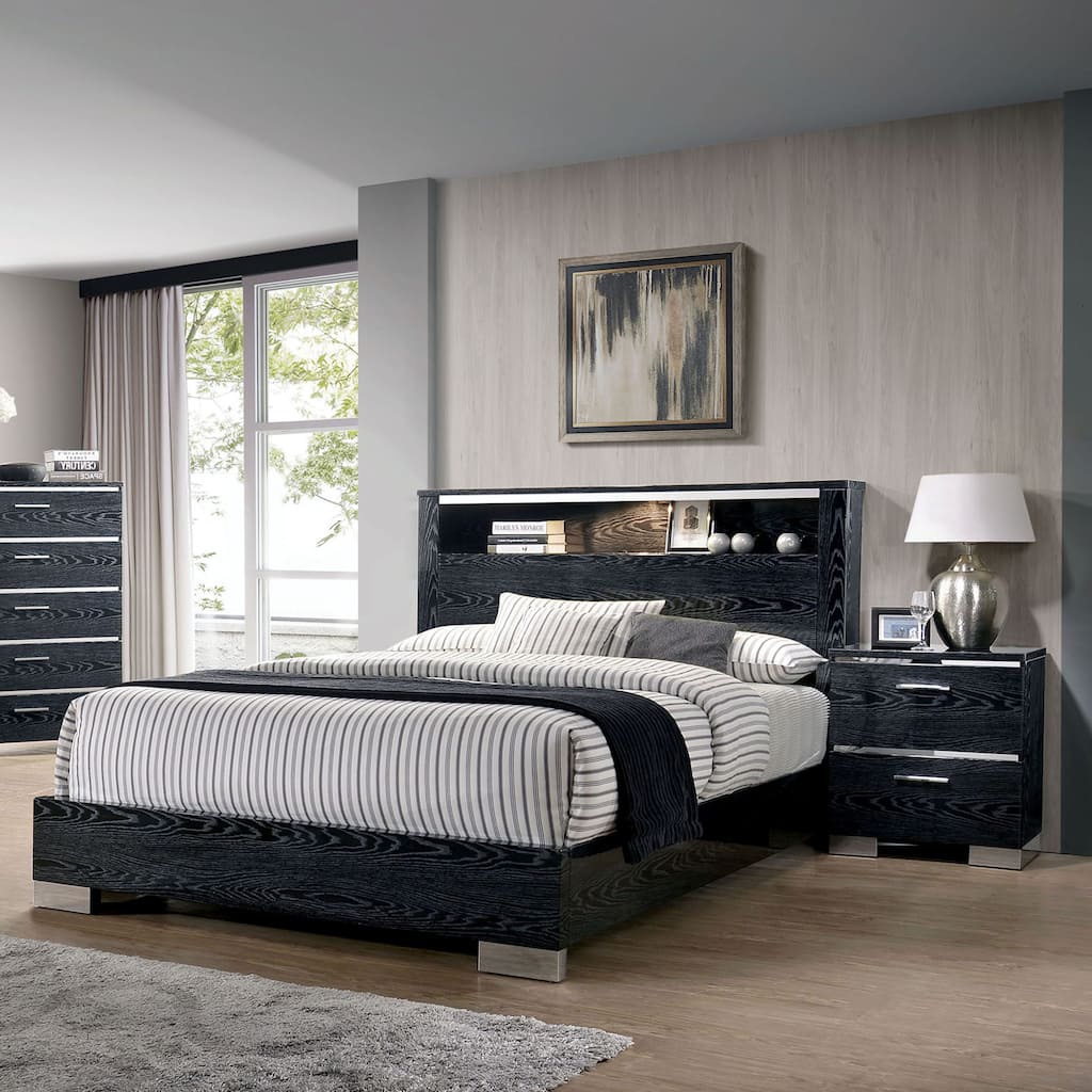 Champs Contemporary Eastern King Solid Wood 3-Piece Storage Panel Bed Set with USB Port by Furniture of America