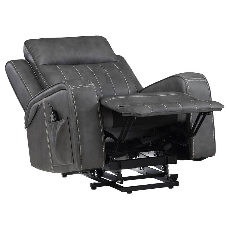 Josen Power Recliner Chair, 36 Inch Gray Faux Leather, Track Armrests